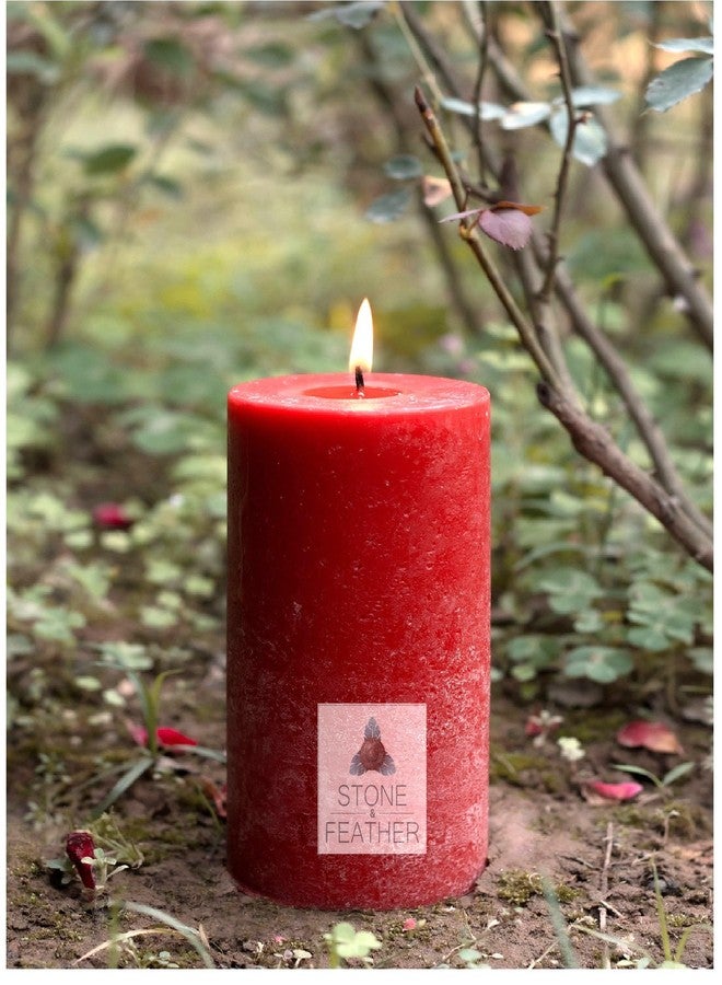 Stone & Feather, Apple Cinnamon Scented Rustic Pillar Candle, Burning time-70-75 Hours, Size-3x4 for Home Decoration, Meditation, Christmas Party.(Paraffin Wax) - Image 5